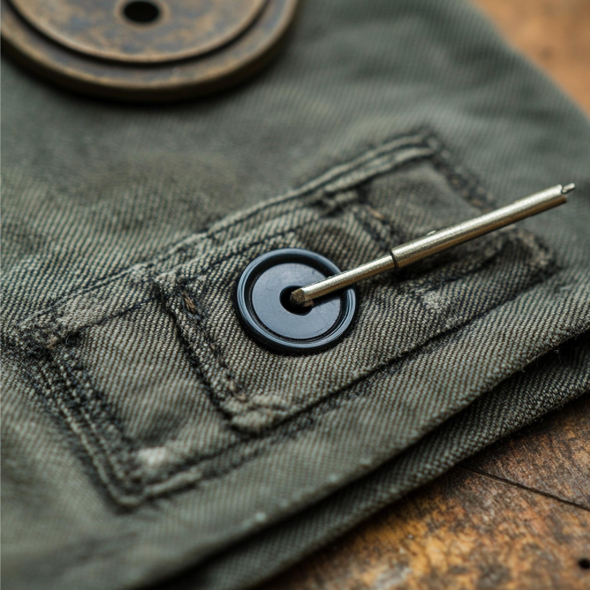 Worn jacket lapel with faded patch